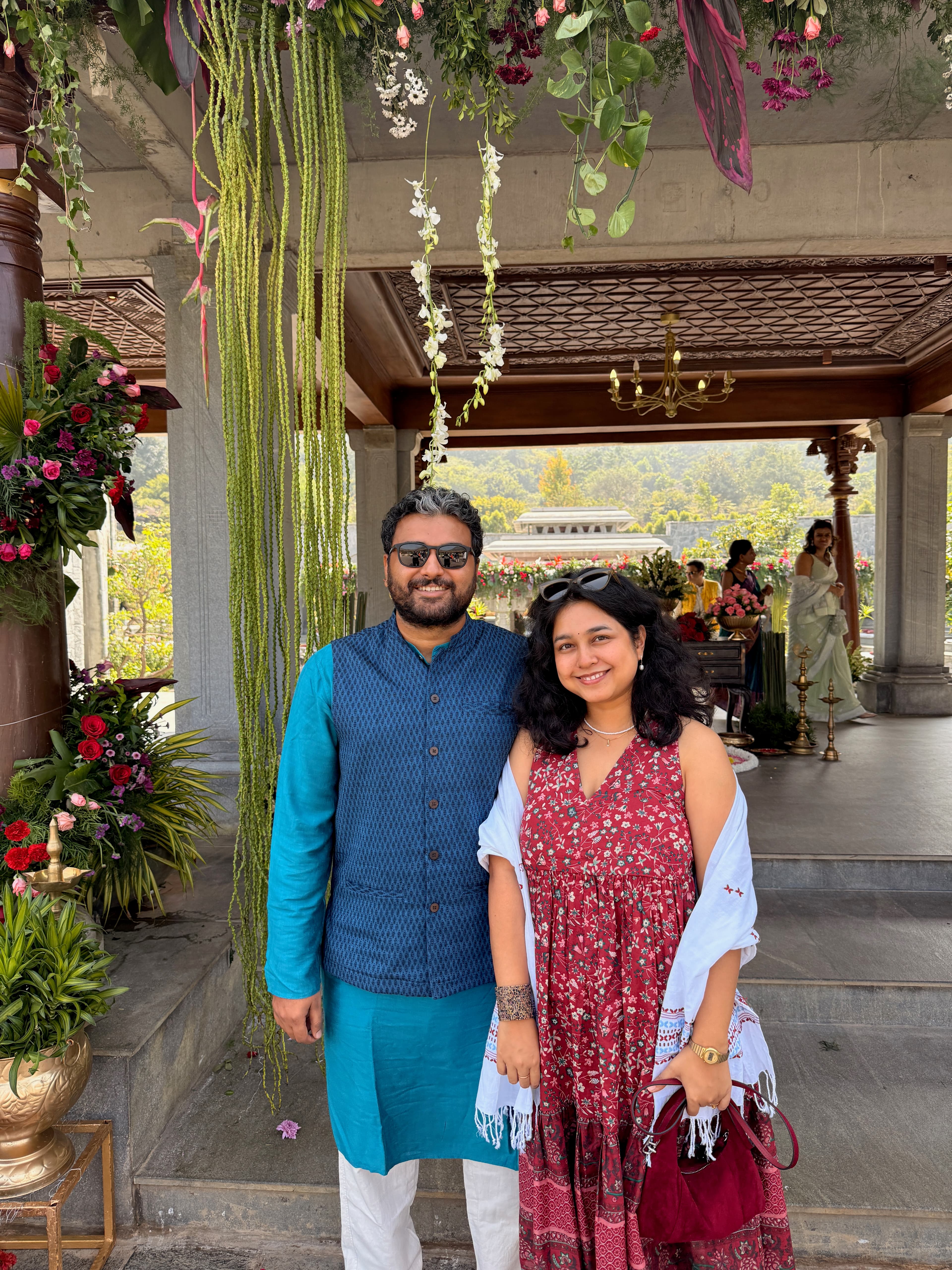 Sanchita and Garvit dressed up for a wedding